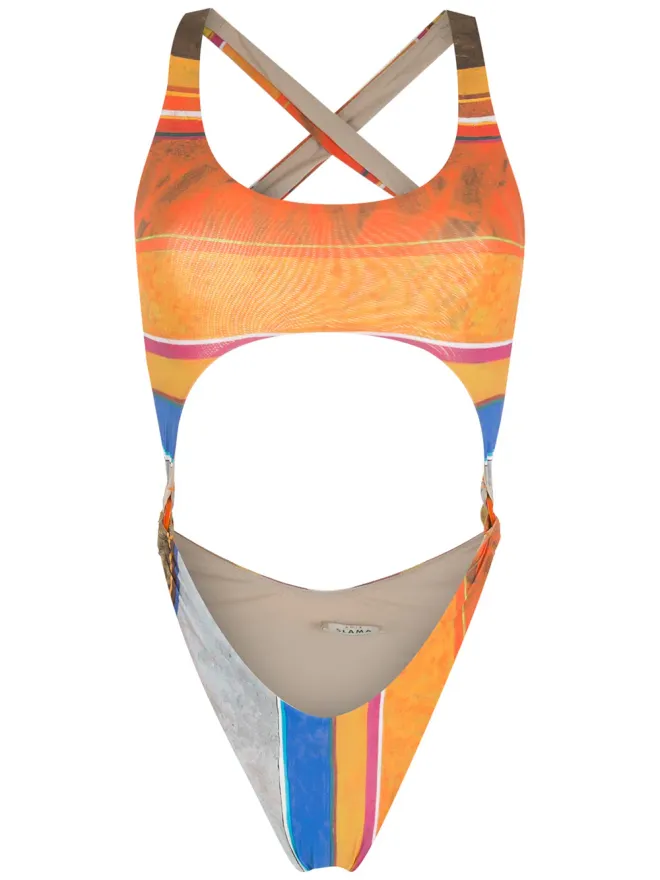 Amir Slama Amir Slama ストライプ柄 Eco ハイレッグ水着 マルチカラーの商品画像