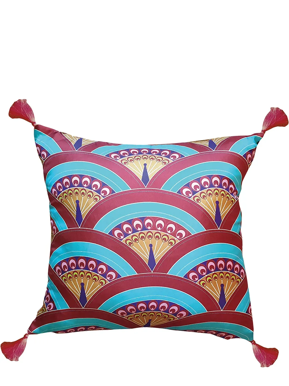 Les-Ottomans ピーコック柄シルク混紡クッション - 画像1