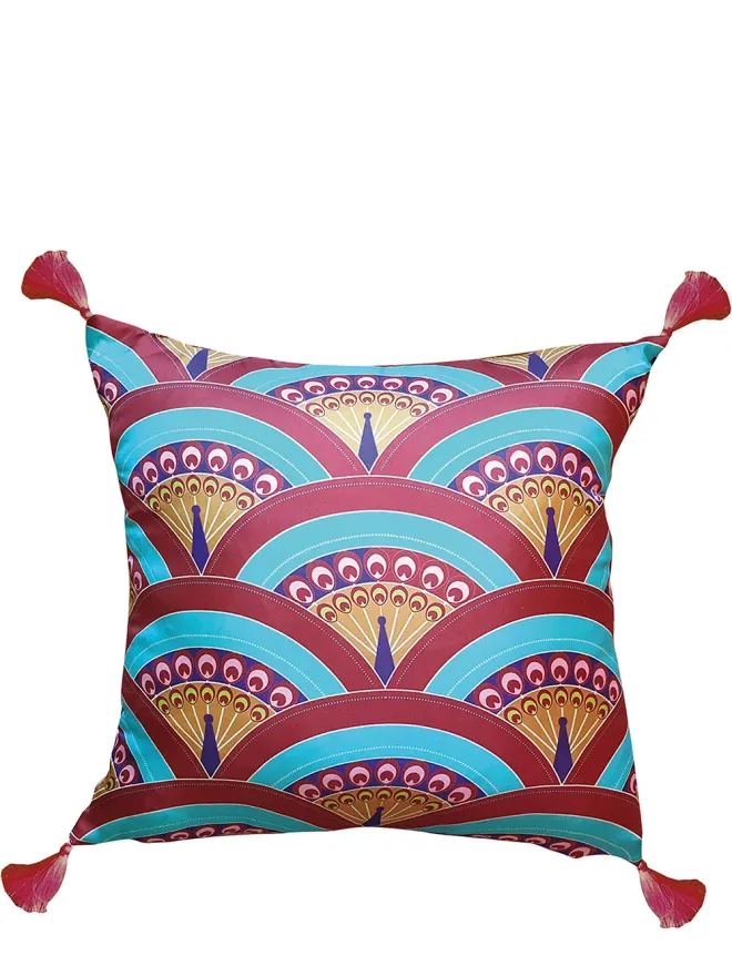 Les-Ottomans Les-Ottomans ピーコック柄シルク混紡クッションの商品画像