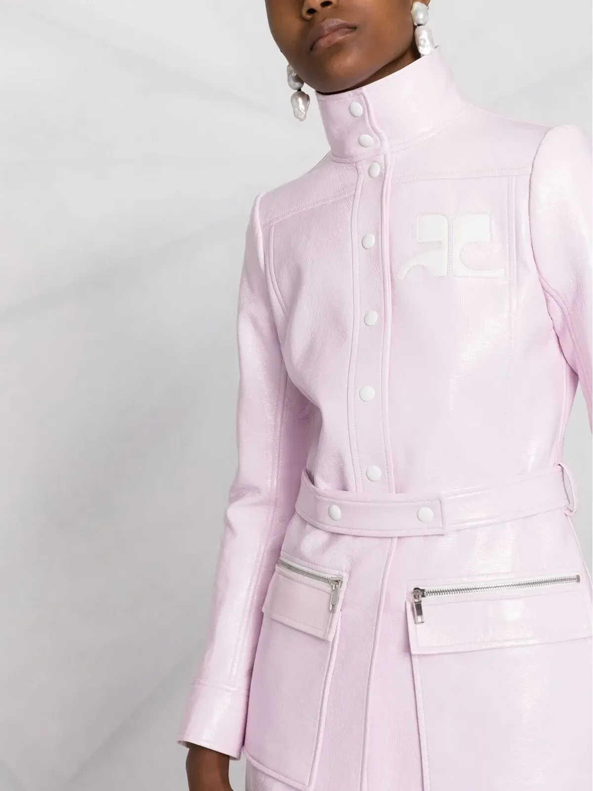 Courrèges ロゴアップリケ ヴィニール トレンチコート - Pink - 画像5