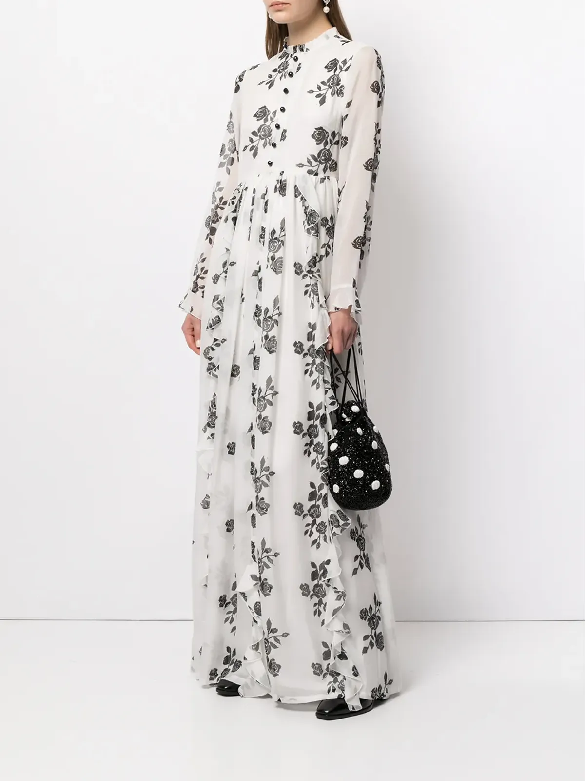 Macgraw ローズ・フリル・トリム ロングドレス - White - 画像2
