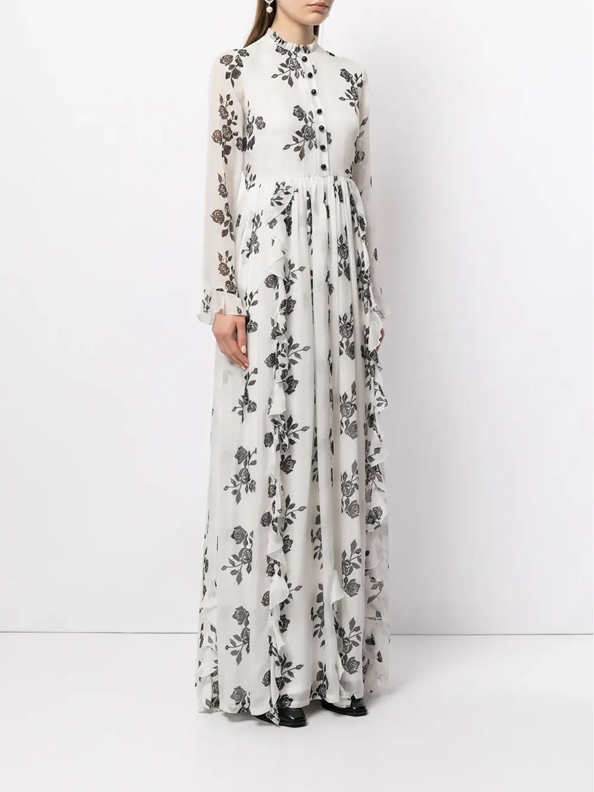 Macgraw ローズ・フリル・トリム ロングドレス - White - 画像3