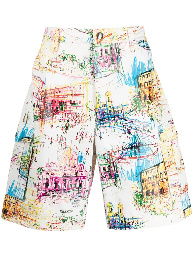 Valentino Garavani Valentino Garavani ローマスケッチプリント Bermudaショーツ - Whiteの商品画像