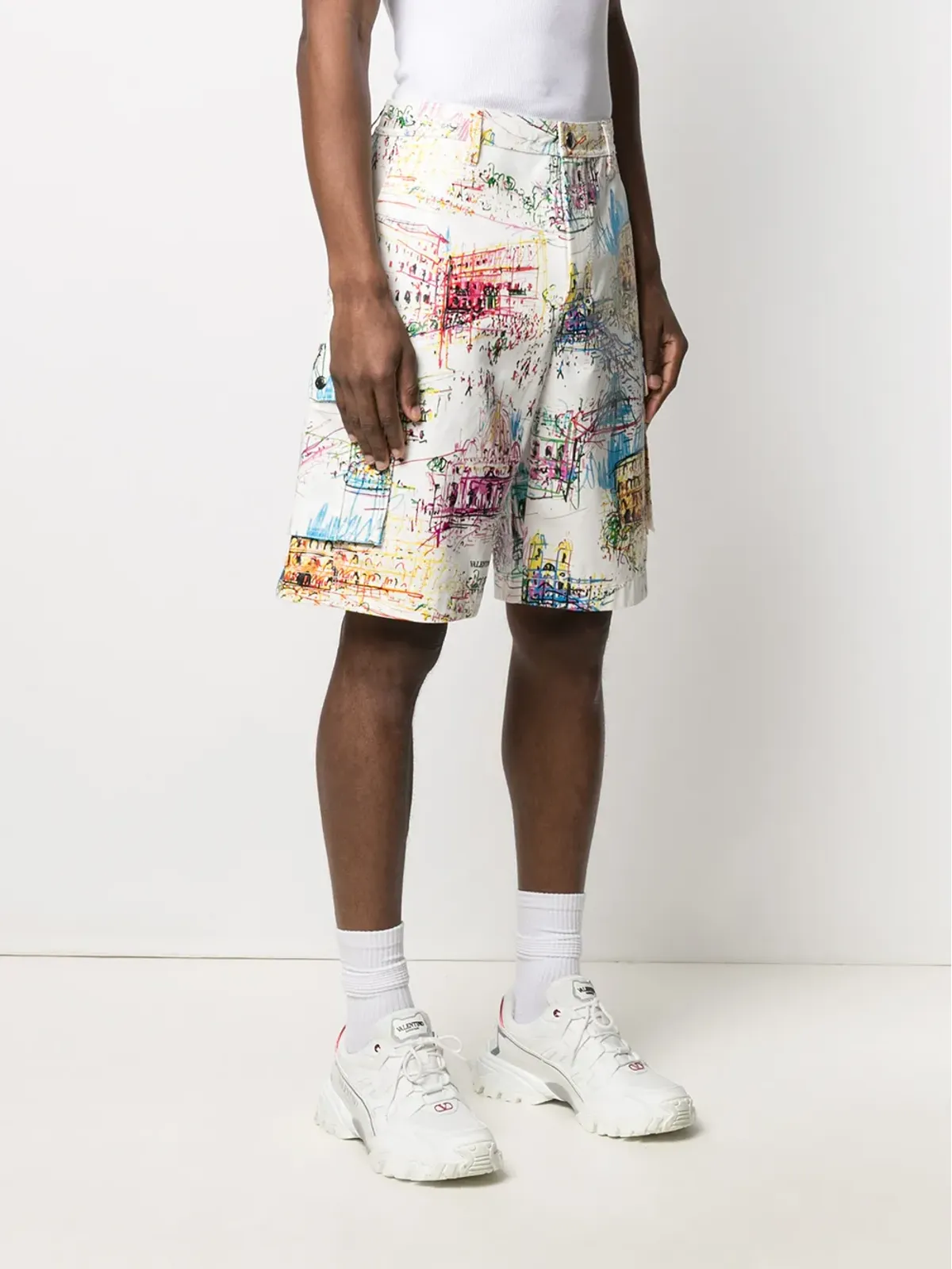 Valentino Garavani ローマスケッチプリント Bermudaショーツ - White - 画像3