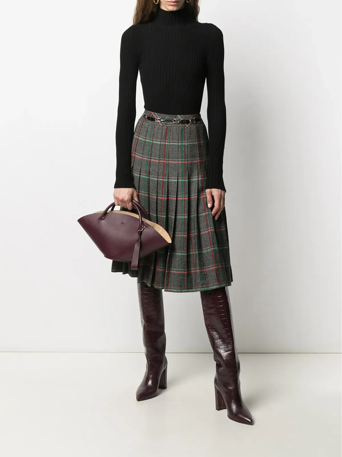 Celine Pre-Owned ビンテージ プリーツチェックスカート - 画像2