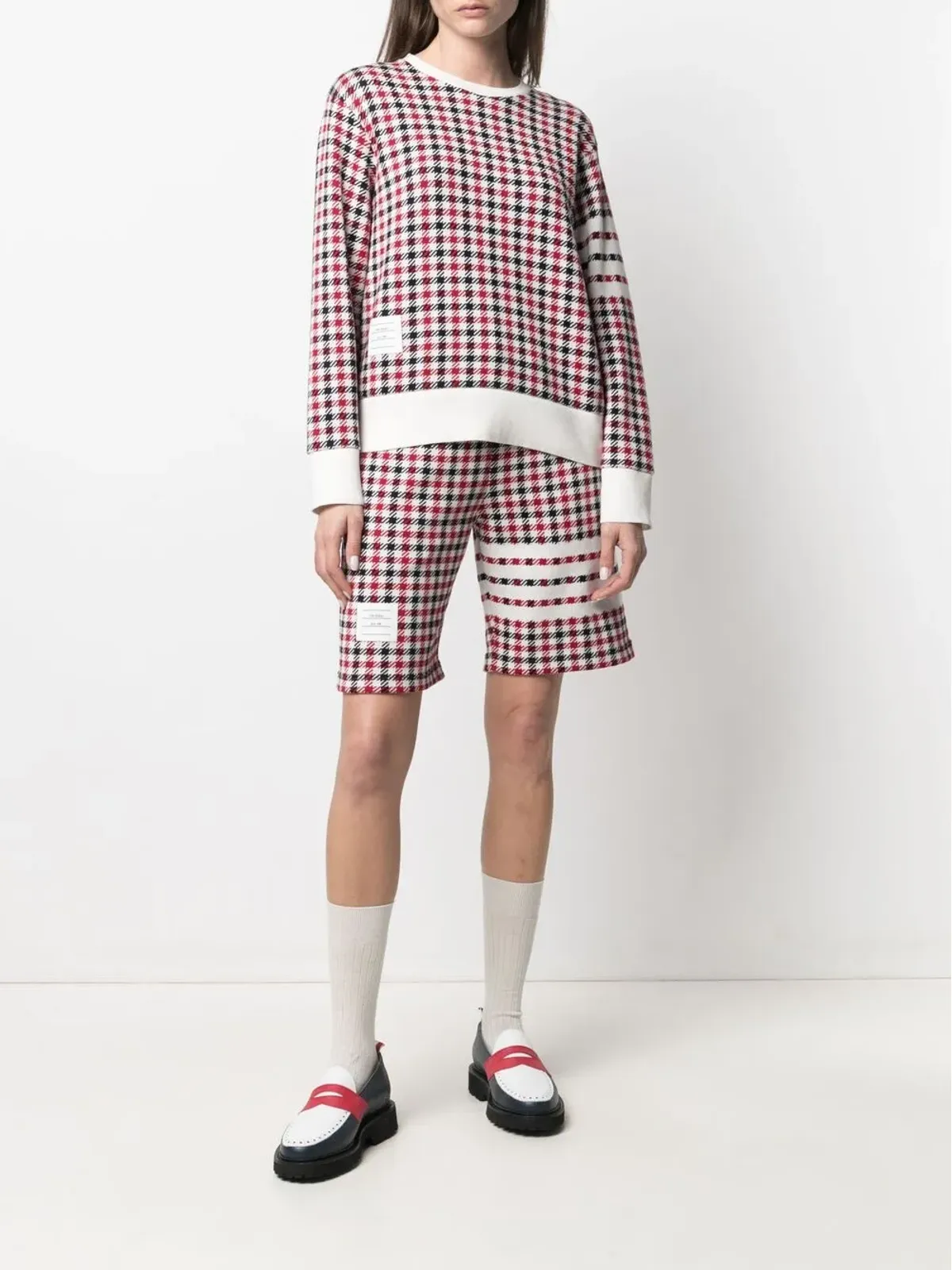 Thom Browne チェック柄ロゴパッチショーツ - 画像2