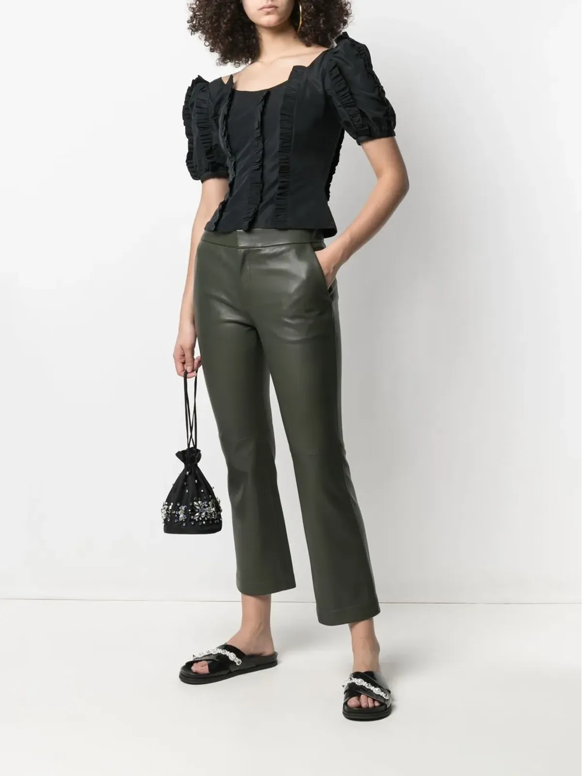 RED Valentino クロップドレザーパンツ - グリーン - 画像2