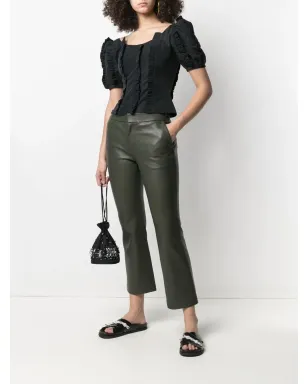 RED Valentino クロップドレザーパンツ - グリーン - サムネイル2