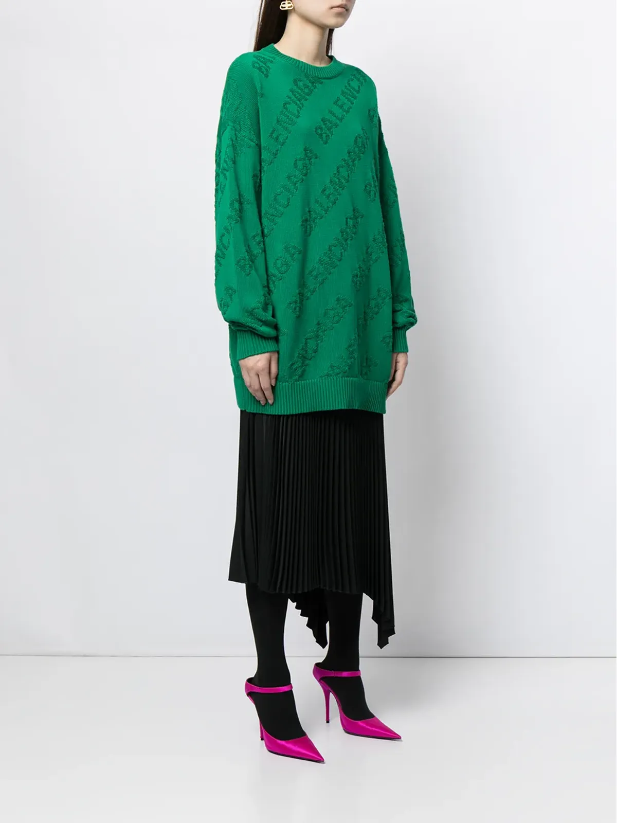Balenciaga ロゴ入りインターシャ オーバーサイズ ジャンパー - グリーン - 画像3