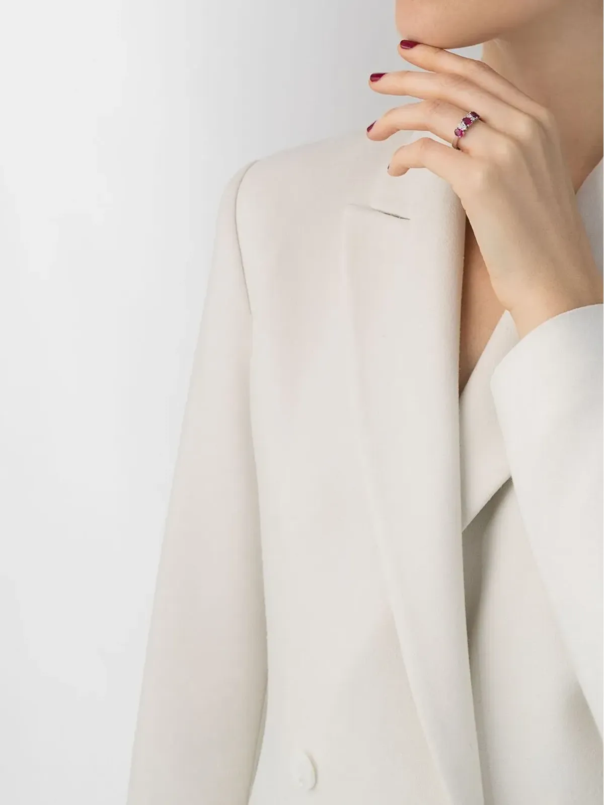 LEO PIZZO 18K ホワイトゴールド ダイヤモンド ルビー エタニティ バンド リング - 画像2