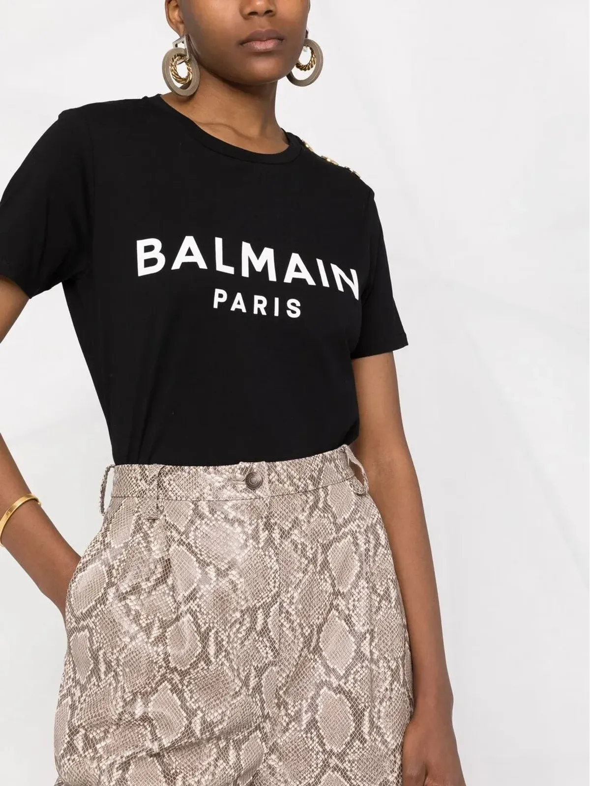 Balmain ロゴプリント コットンTシャツ ブラック - 画像5