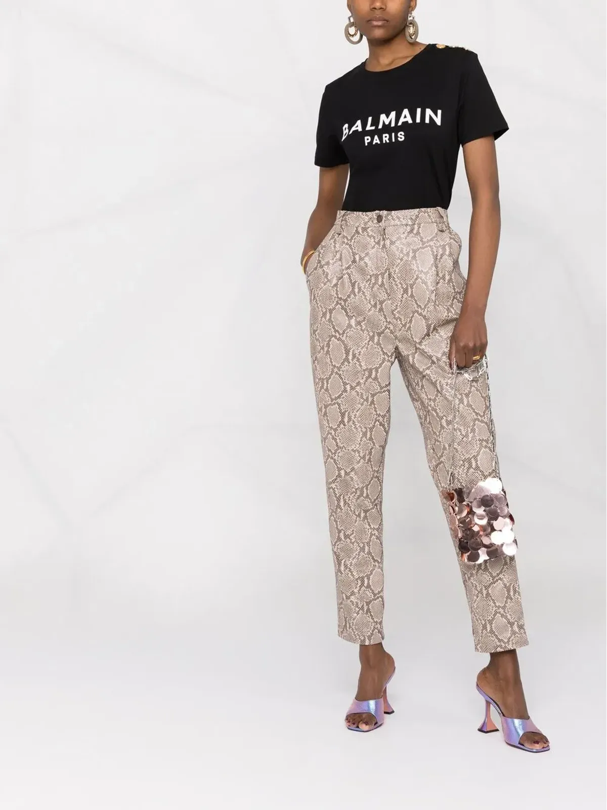 Balmain ロゴプリント コットンTシャツ ブラック - 画像2