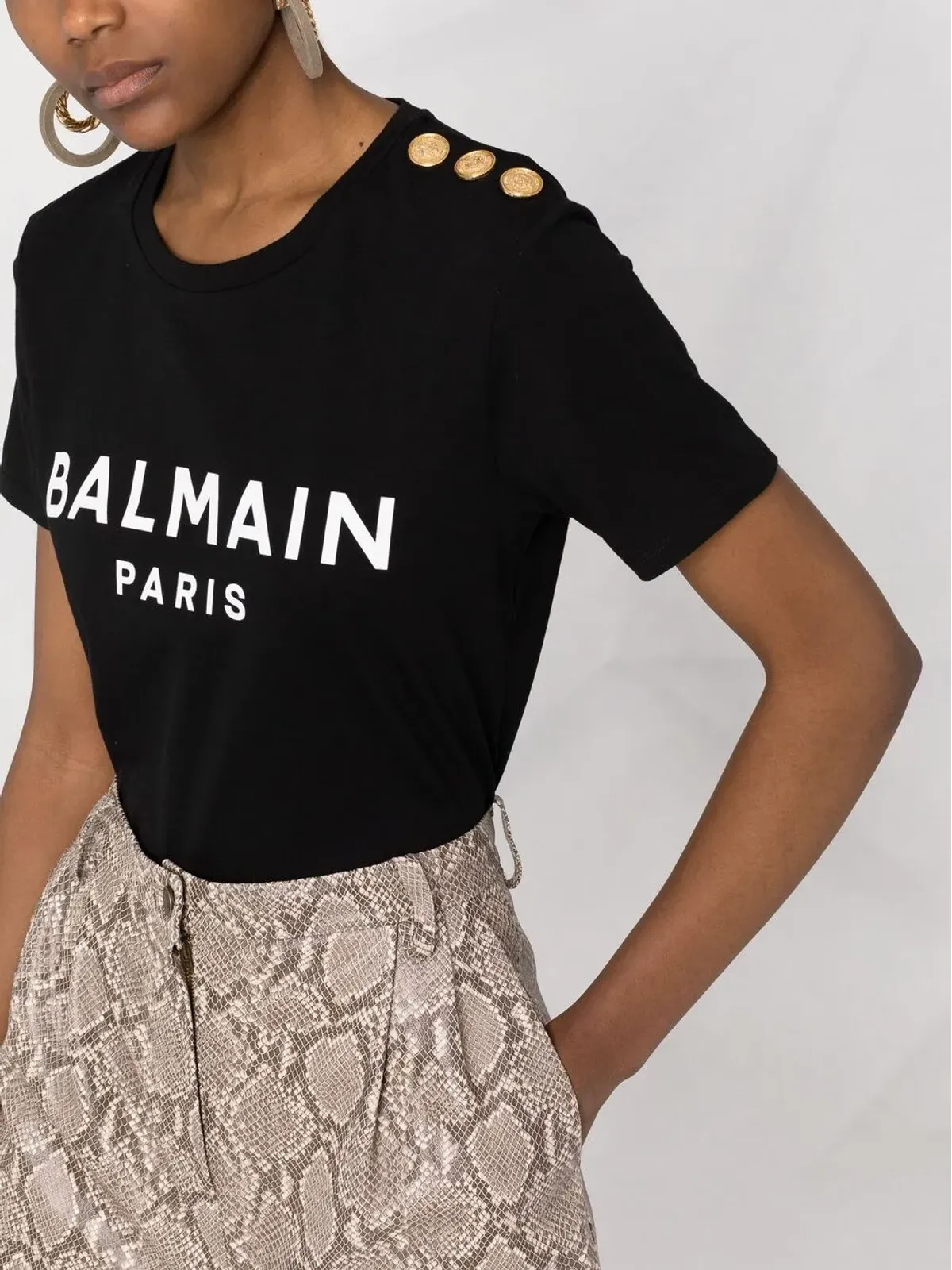 Balmain ロゴプリント コットンTシャツ ブラック - 画像3