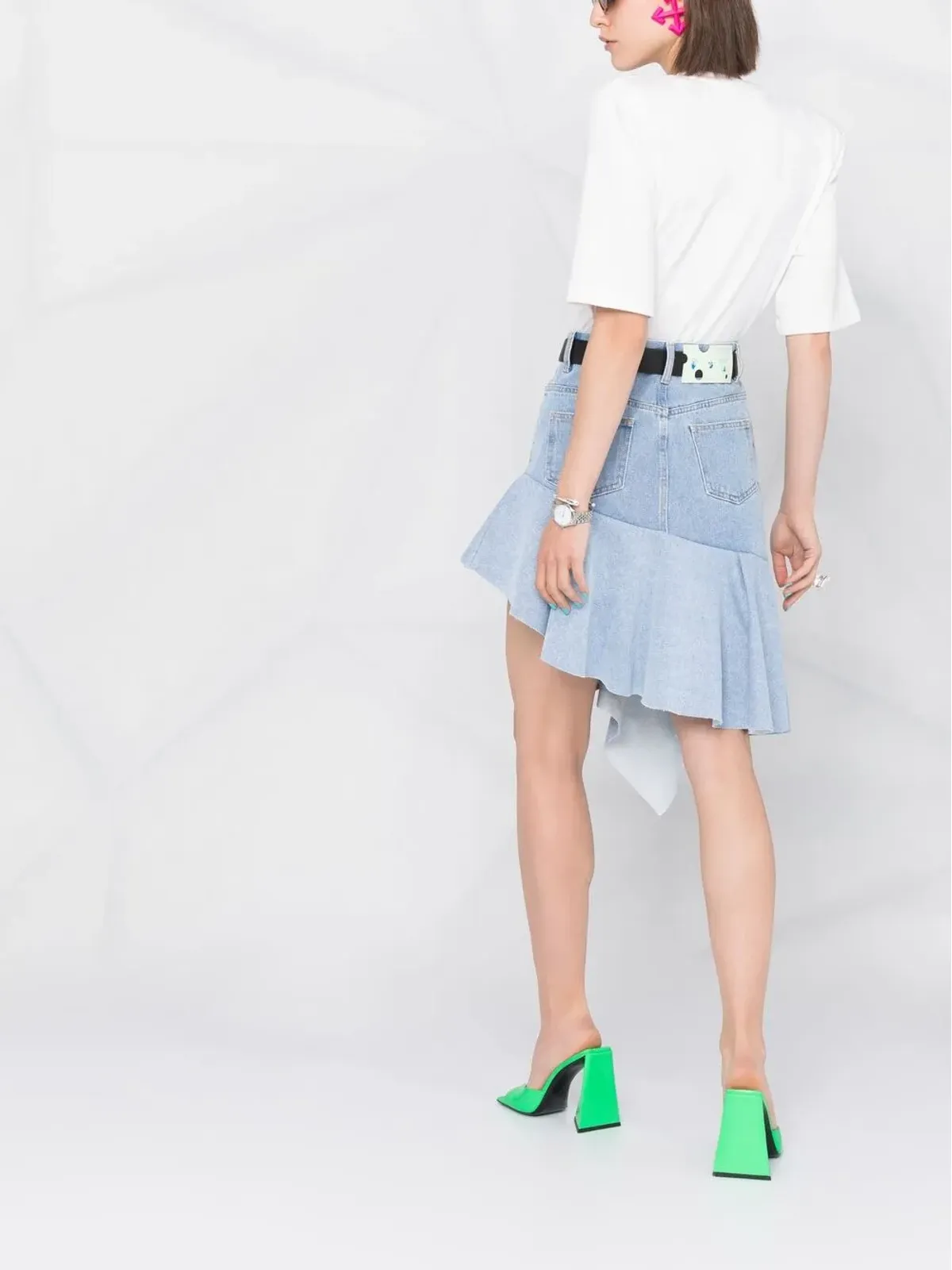 Off-White アシンメトリック・ラッフルデニムスカート - 画像4