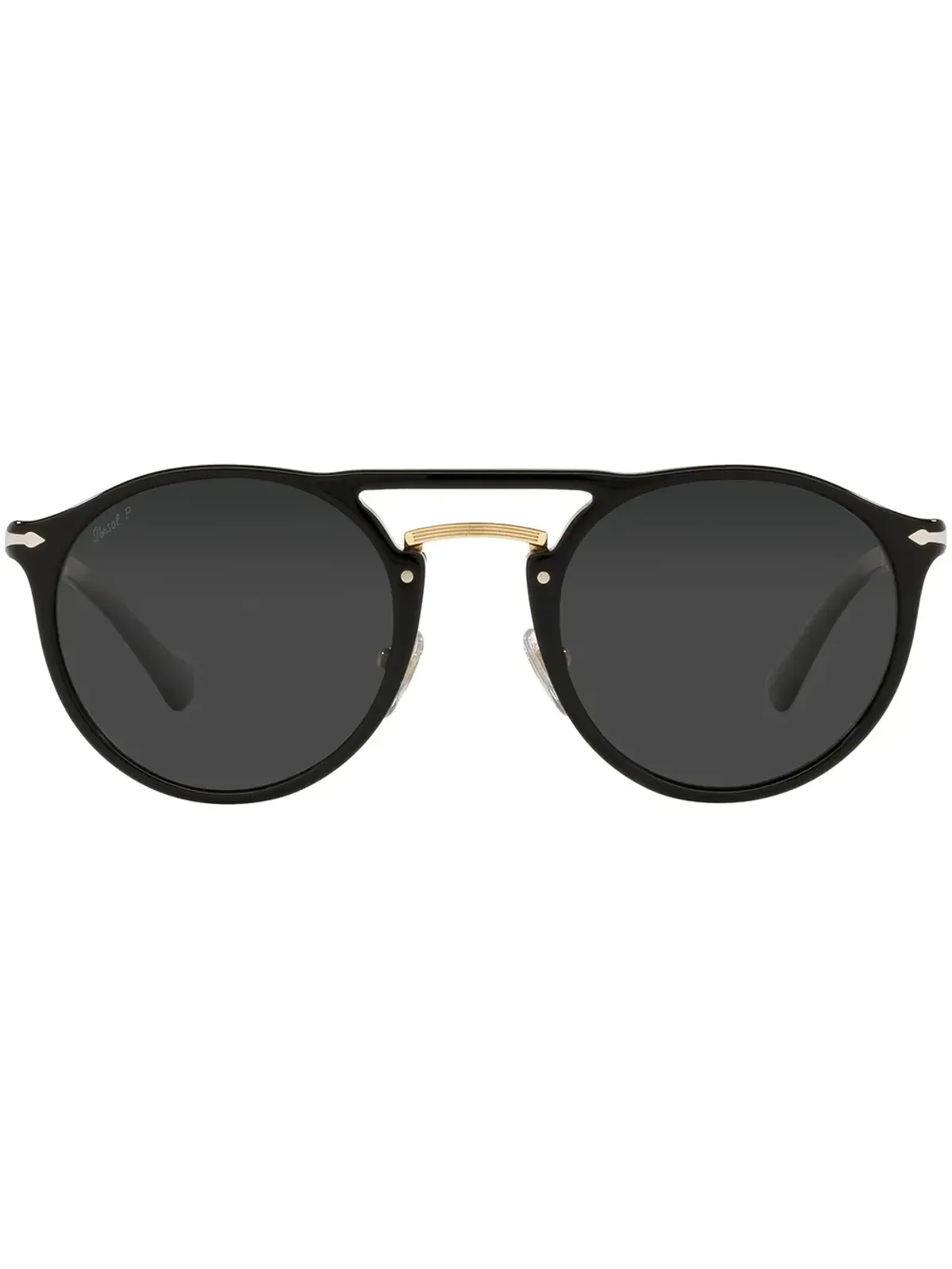 Persol ティント付き丸型フレーム サングラス ブラック - 画像1