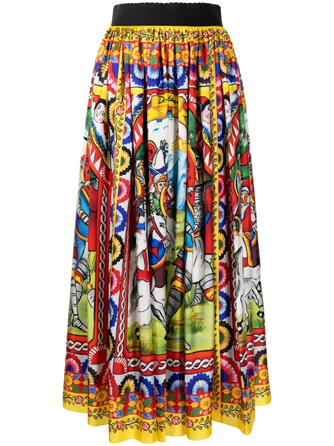 Dolce & Gabbana Dolce & Gabbana カレットプリント ツイル ミディスカート イエローの商品画像