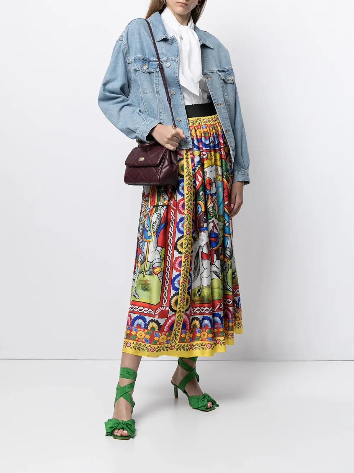 Dolce & Gabbana カレットプリント ツイル ミディスカート イエロー - 画像2