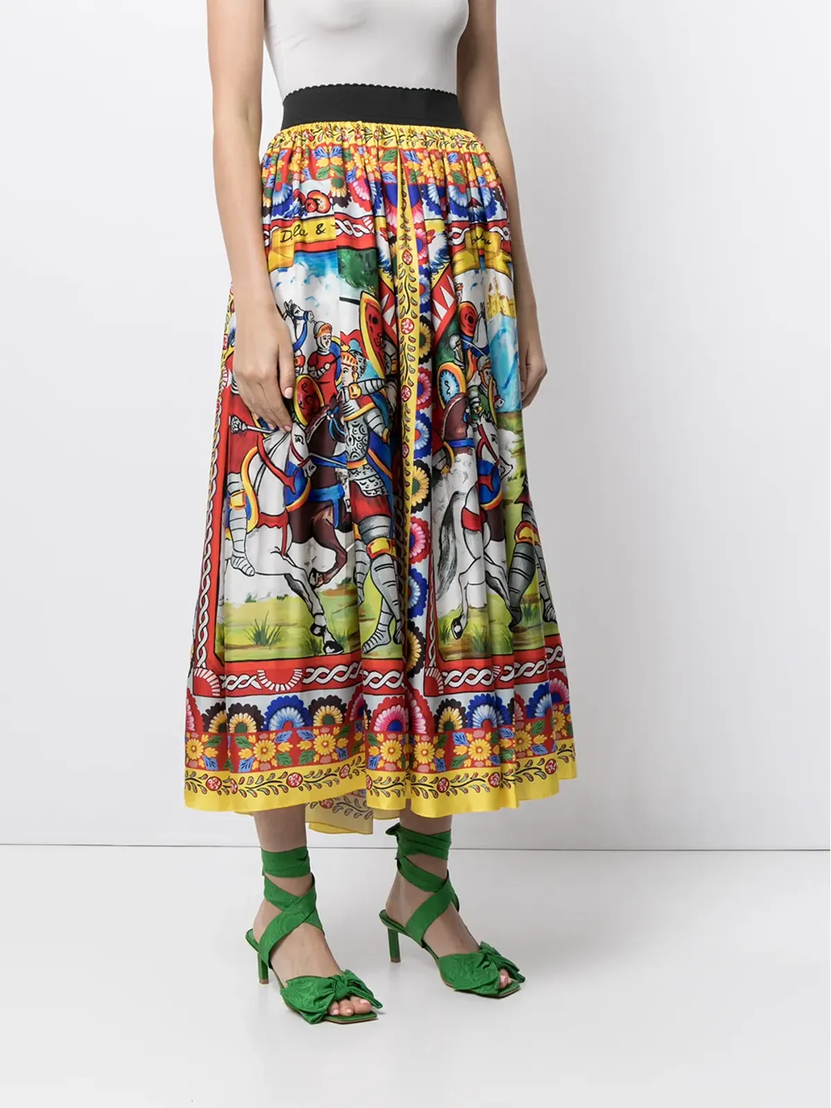 Dolce & Gabbana カレットプリント ツイル ミディスカート イエロー - 画像3