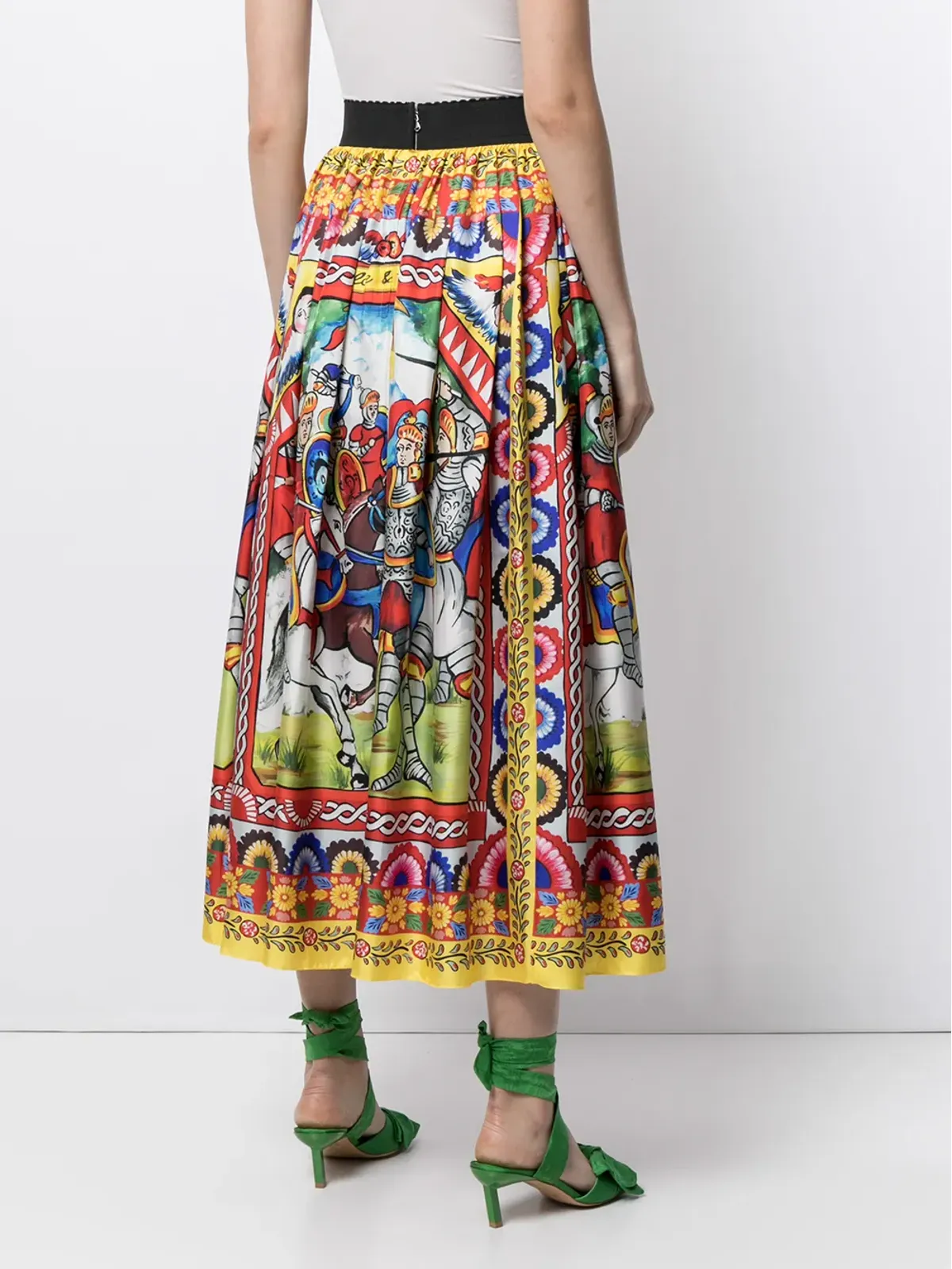 Dolce & Gabbana カレットプリント ツイル ミディスカート イエロー - 画像4