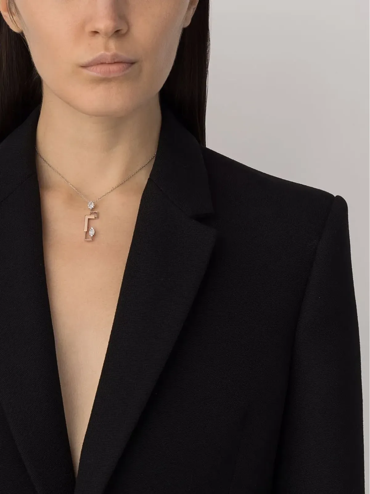 Yeprem 18Kゴールド ダイヤモンド構造ペンダントネックレス - シルバー - 画像2