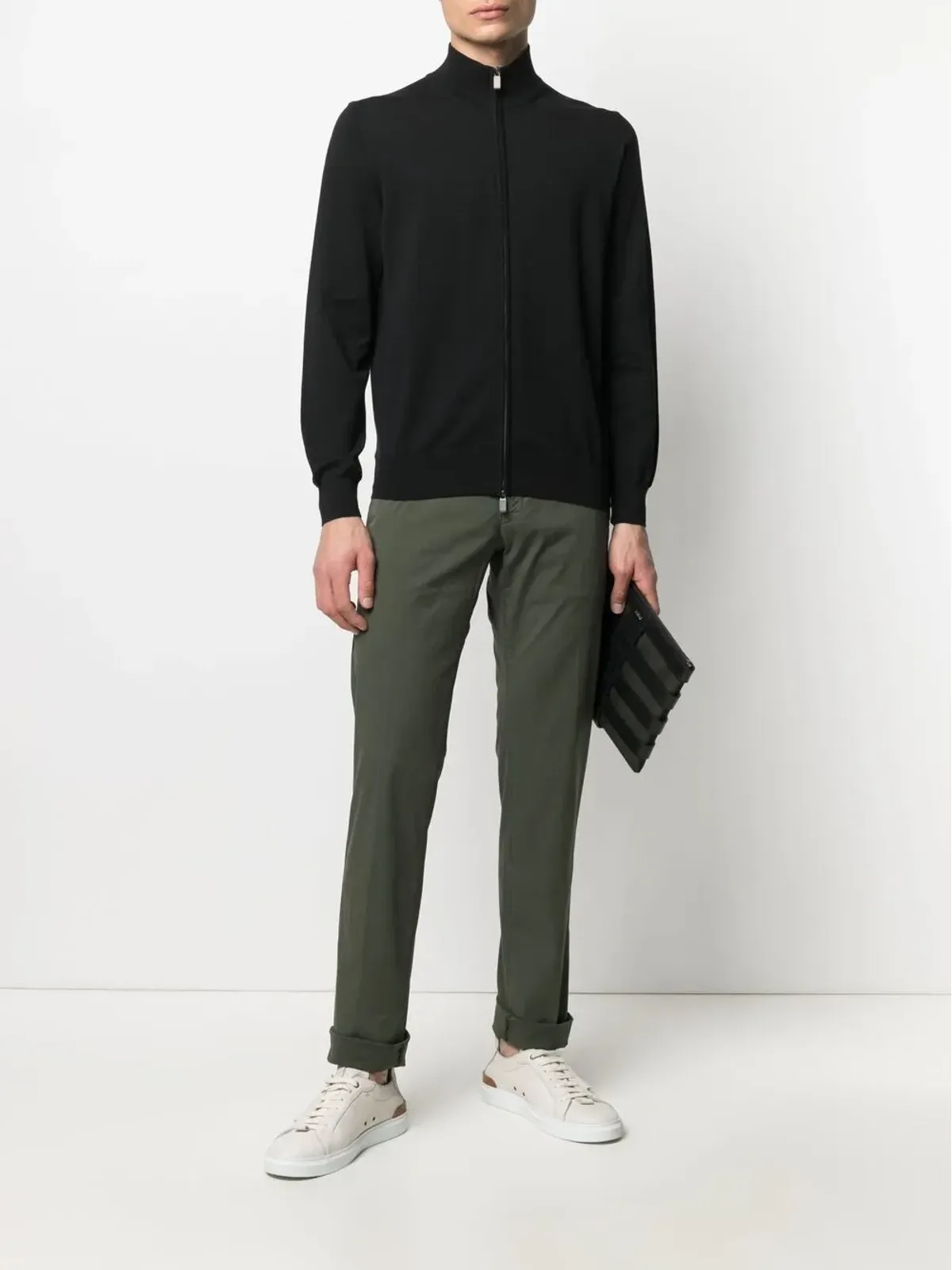Canali ファネルネック ジップアップ セーター（ブラック） - 画像2
