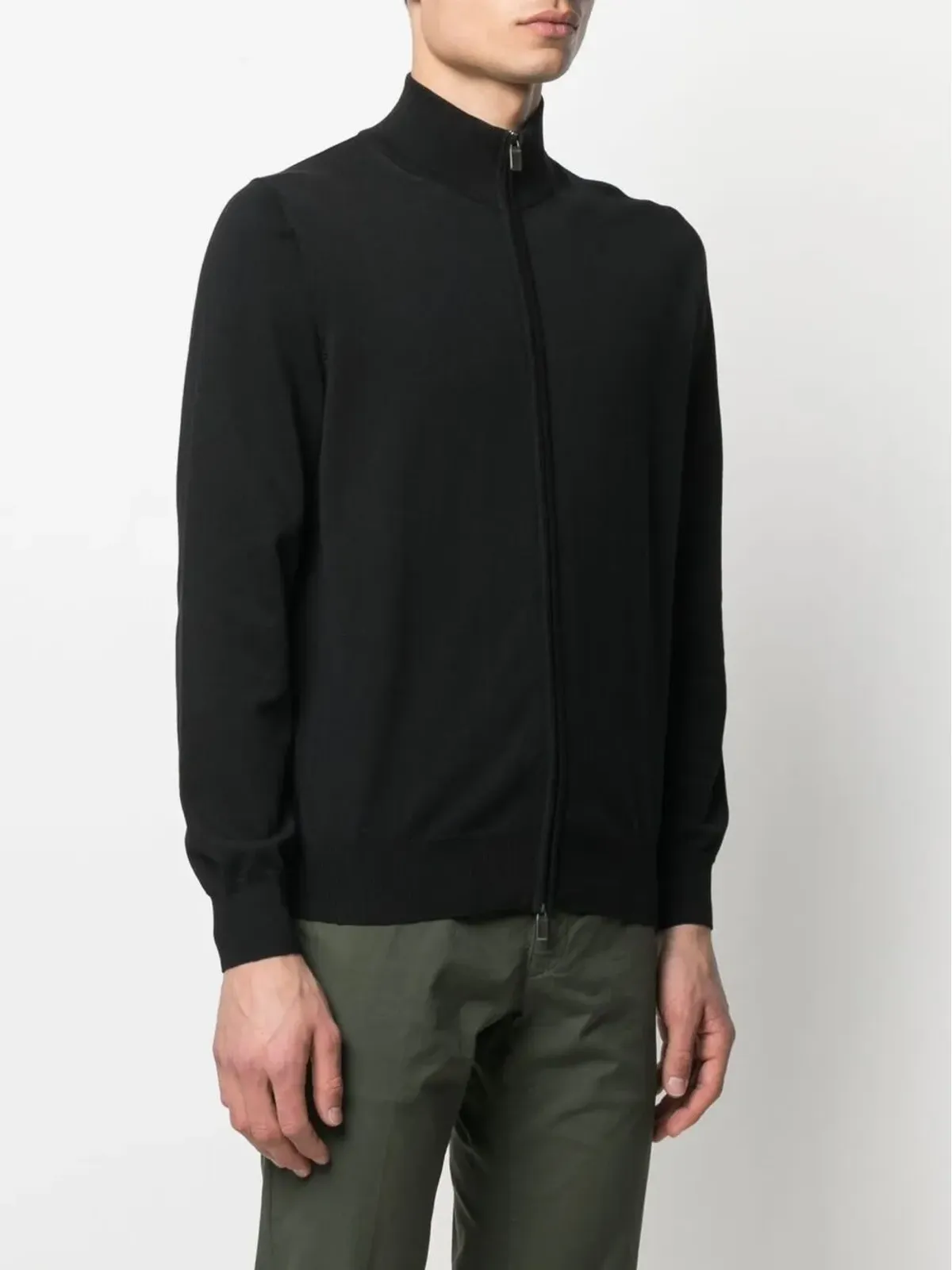 Canali ファネルネック ジップアップ セーター（ブラック） - 画像3