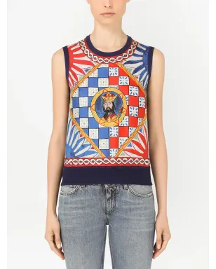 Dolce & Gabbana Carretto-print silk vest - Blue - サムネイル3