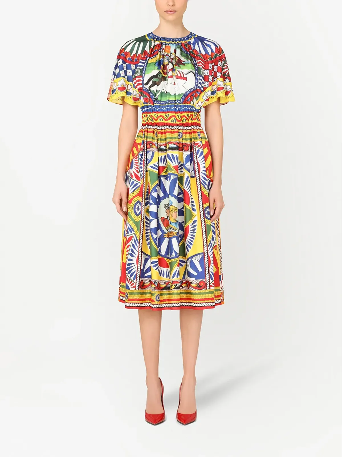 Dolce & Gabbana Carretto-print silk midi dress - Red - 画像3