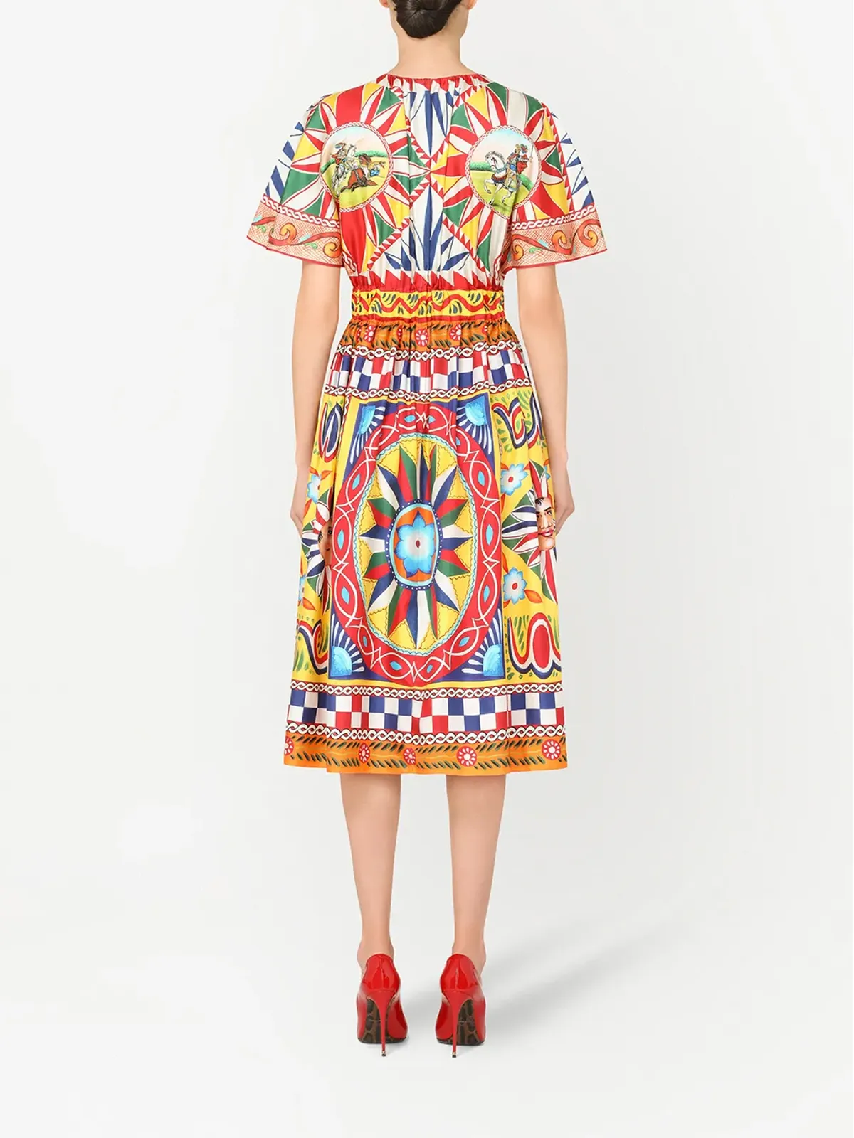 Dolce & Gabbana Carretto-print silk midi dress - Red - 画像4