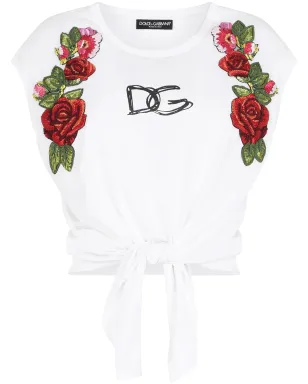 Dolce & Gabbana フローラルアップリケ ロゴ クロップトップ - サムネイル1