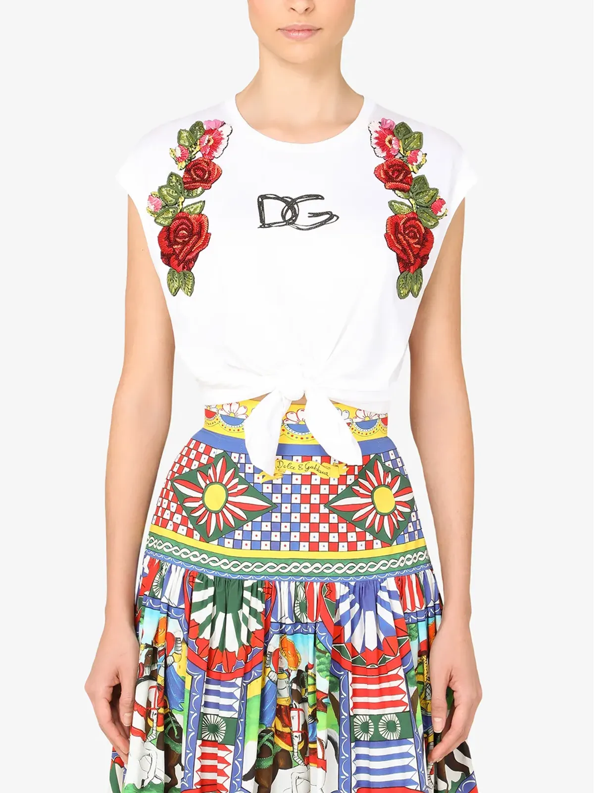 Dolce & Gabbana フローラルアップリケ ロゴ クロップトップ - 画像3