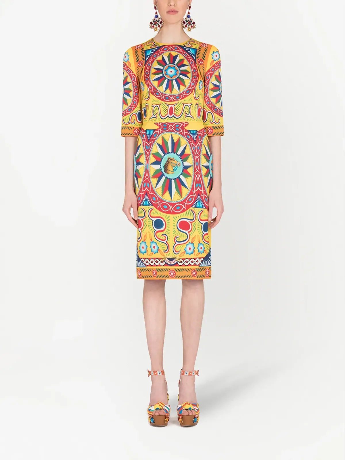 Dolce & Gabbana Carretto-print ミディドレス - イエロー - 画像2