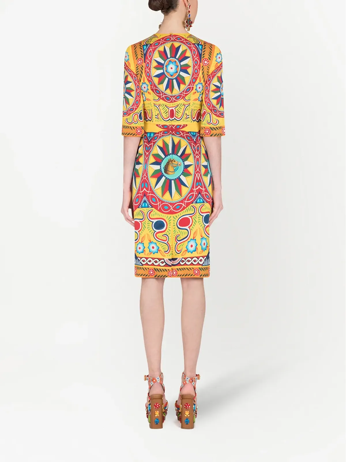 Dolce & Gabbana Carretto-print ミディドレス - イエロー - 画像3