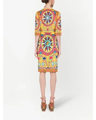 Dolce & Gabbana Carretto-print ミディドレス - イエロー - サムネイル3