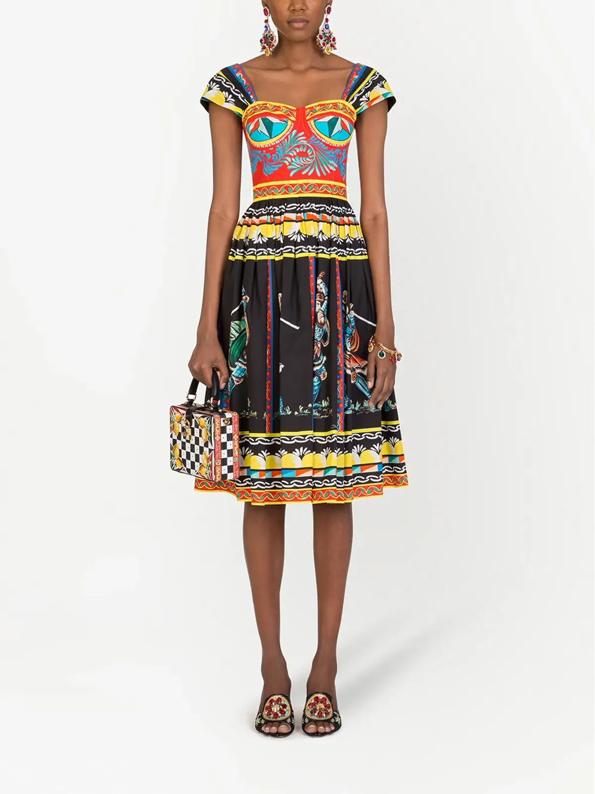 Dolce & Gabbana カレットプリントビスチェ風ミディドレス - 画像2