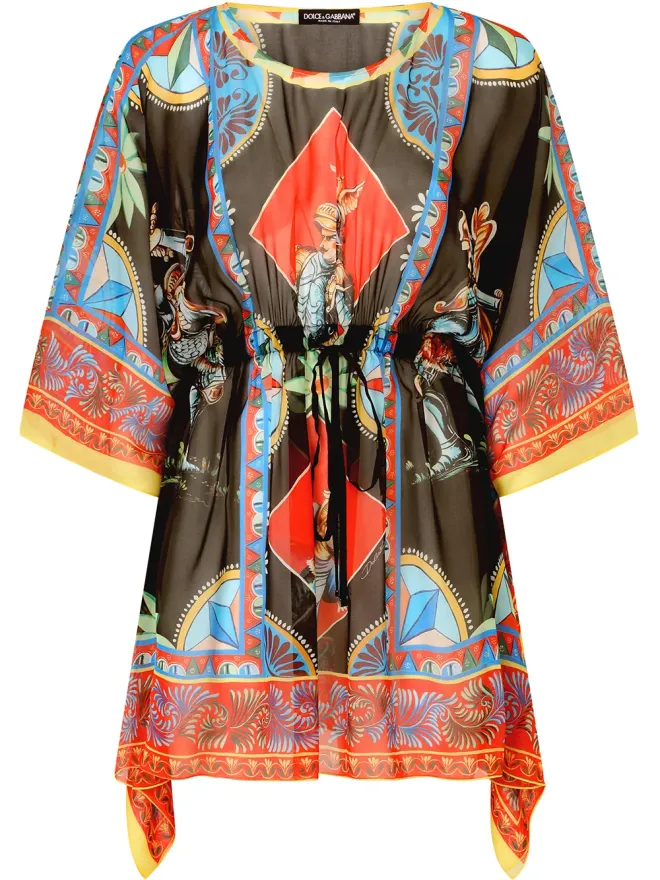 Dolce & Gabbana Dolce & Gabbana Carrettoプリント シフォンカフタン - ブラックの商品画像