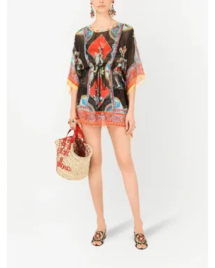 Dolce & Gabbana Carrettoプリント シフォンカフタン - ブラック - サムネイル2