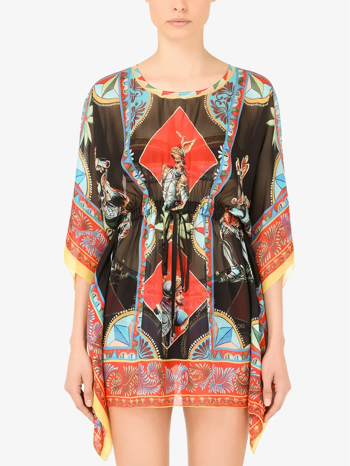 Dolce & Gabbana Carrettoプリント シフォンカフタン - ブラック - 画像3