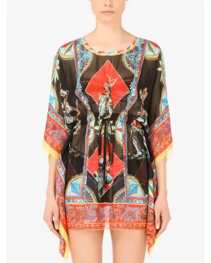 Dolce & Gabbana Carrettoプリント シフォンカフタン - ブラック - サムネイル3
