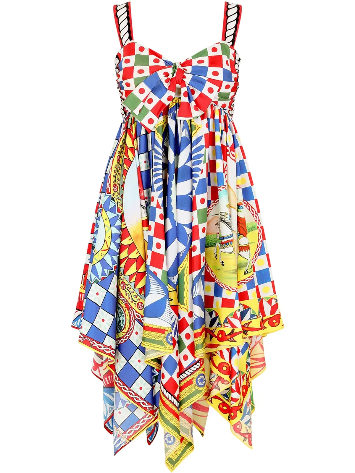 Dolce & Gabbana カレットプリント ツイル ミニドレス（ブルー） - 画像1