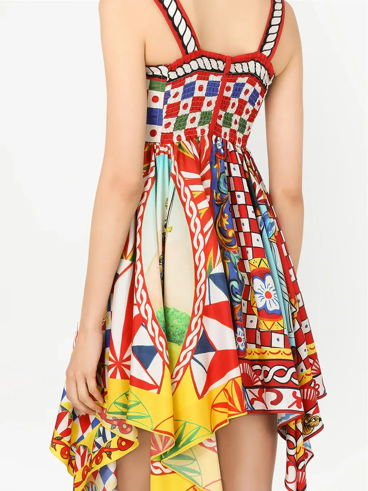 Dolce & Gabbana カレットプリント ツイル ミニドレス（ブルー） - 画像5