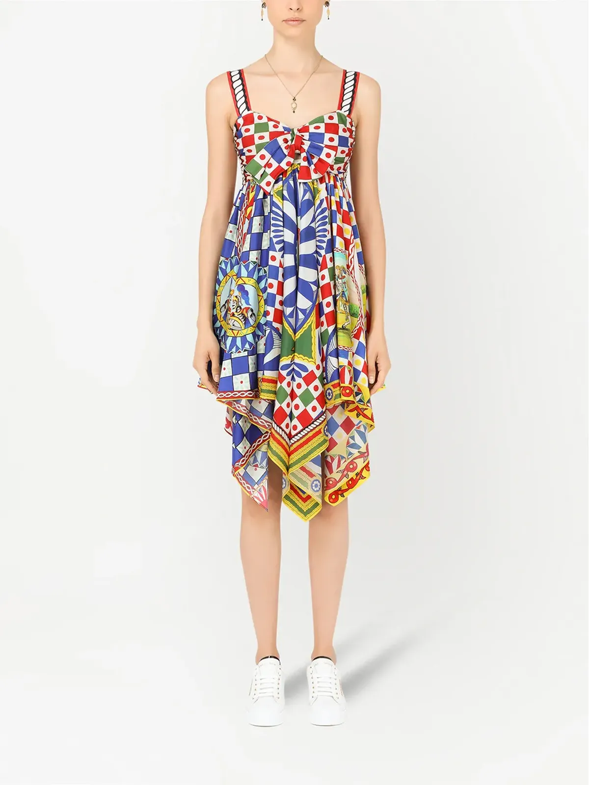 Dolce & Gabbana カレットプリント ツイル ミニドレス（ブルー） - 画像2