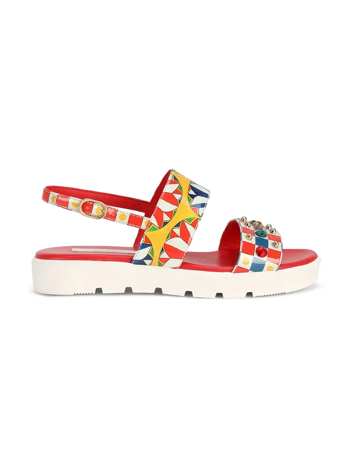 Dolce & Gabbana Kids Carretto-print bejewelled leather sandals Carretto柄の宝石装飾付きレザーサンダル - 画像2