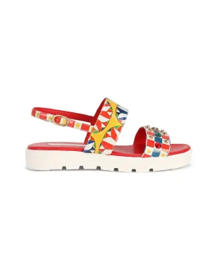 Dolce & Gabbana Kids Carretto-print bejewelled leather sandals Carretto柄の宝石装飾付きレザーサンダル - サムネイル2