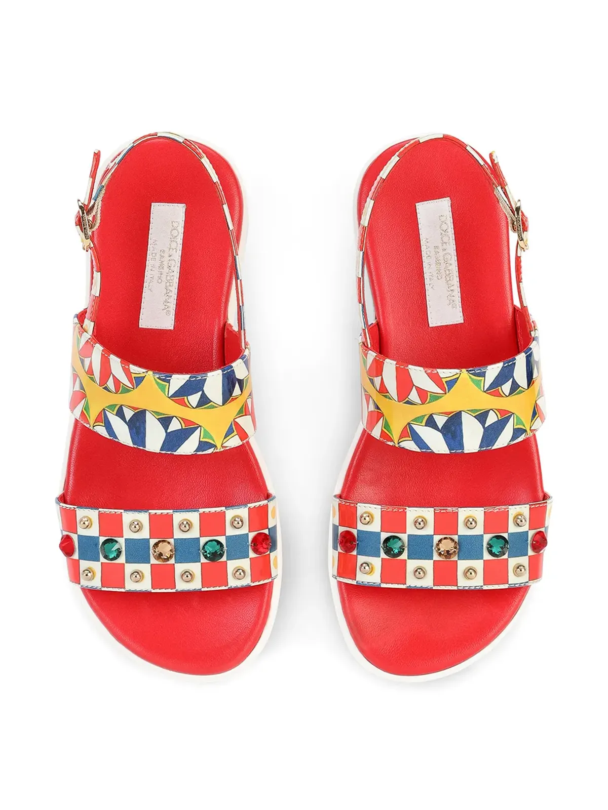 Dolce & Gabbana Kids Carretto-print bejewelled leather sandals Carretto柄の宝石装飾付きレザーサンダル - 画像4