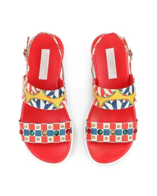 Dolce & Gabbana Kids Carretto-print bejewelled leather sandals Carretto柄の宝石装飾付きレザーサンダル - サムネイル4