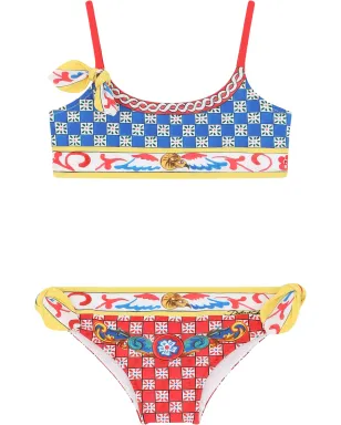 Dolce & Gabbana Kids Carrettoプリント タイディテール ビキニ - ブルー - サムネイル1
