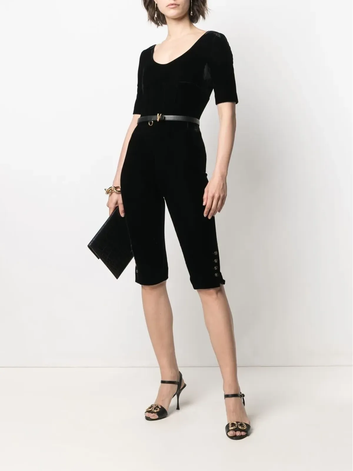 CHANEL Pre-Owned 1994 velvet knee-length playsuit - Black - 画像2