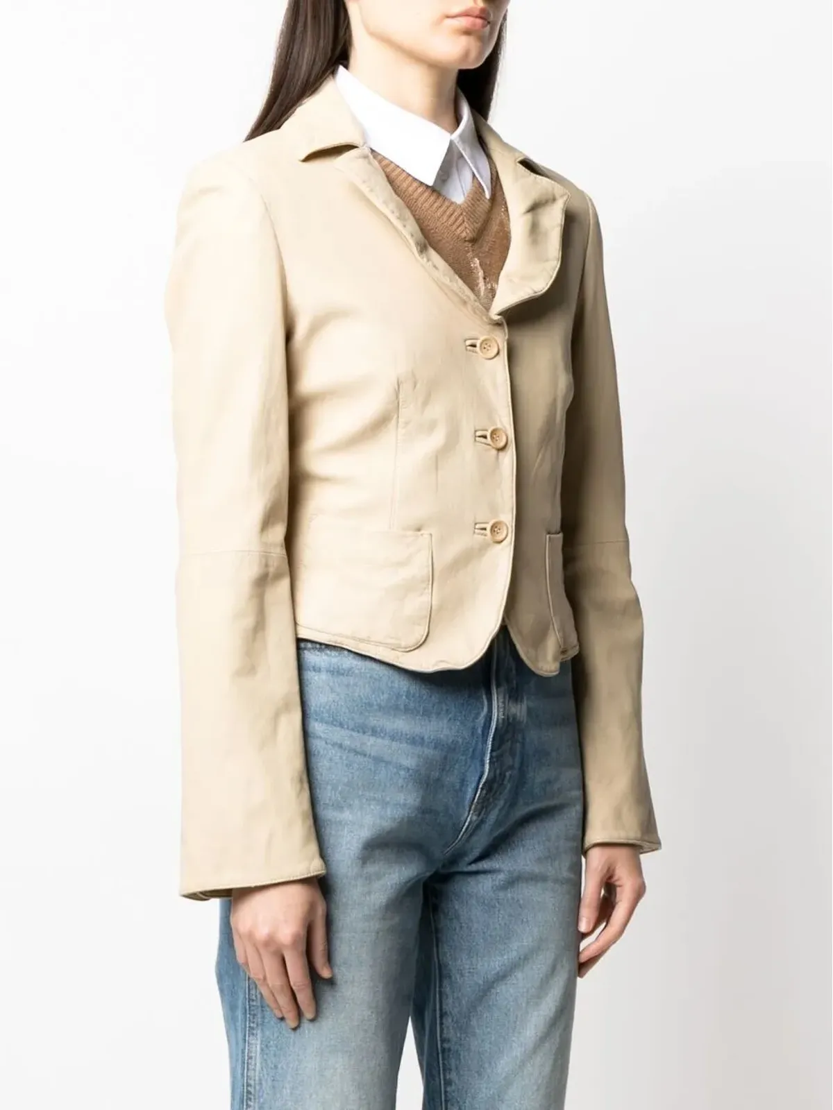 Giorgio Armani Pre-Owned 2000s ノッチド・ラペル レザー ジャケット - 画像3