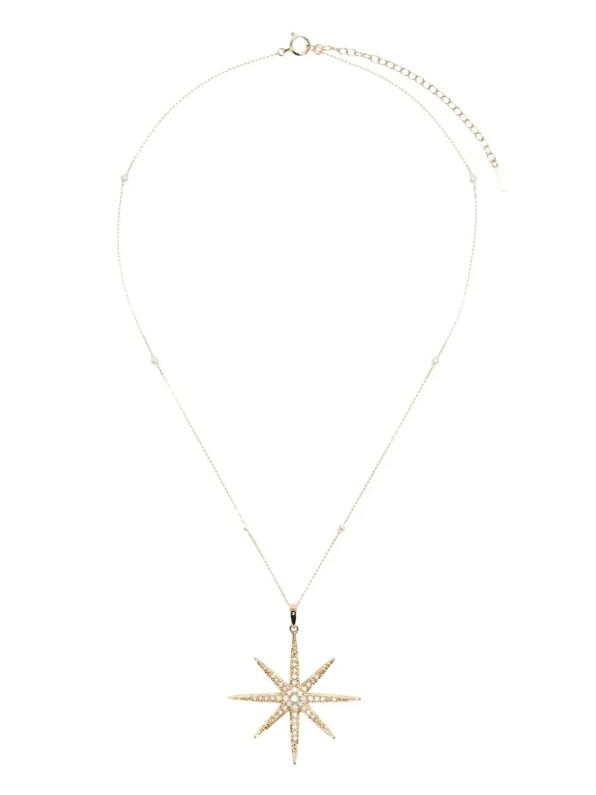 Mizuki 14kt イエローゴールド スター ダイヤモンド パール チェーン ネックレス - 画像3